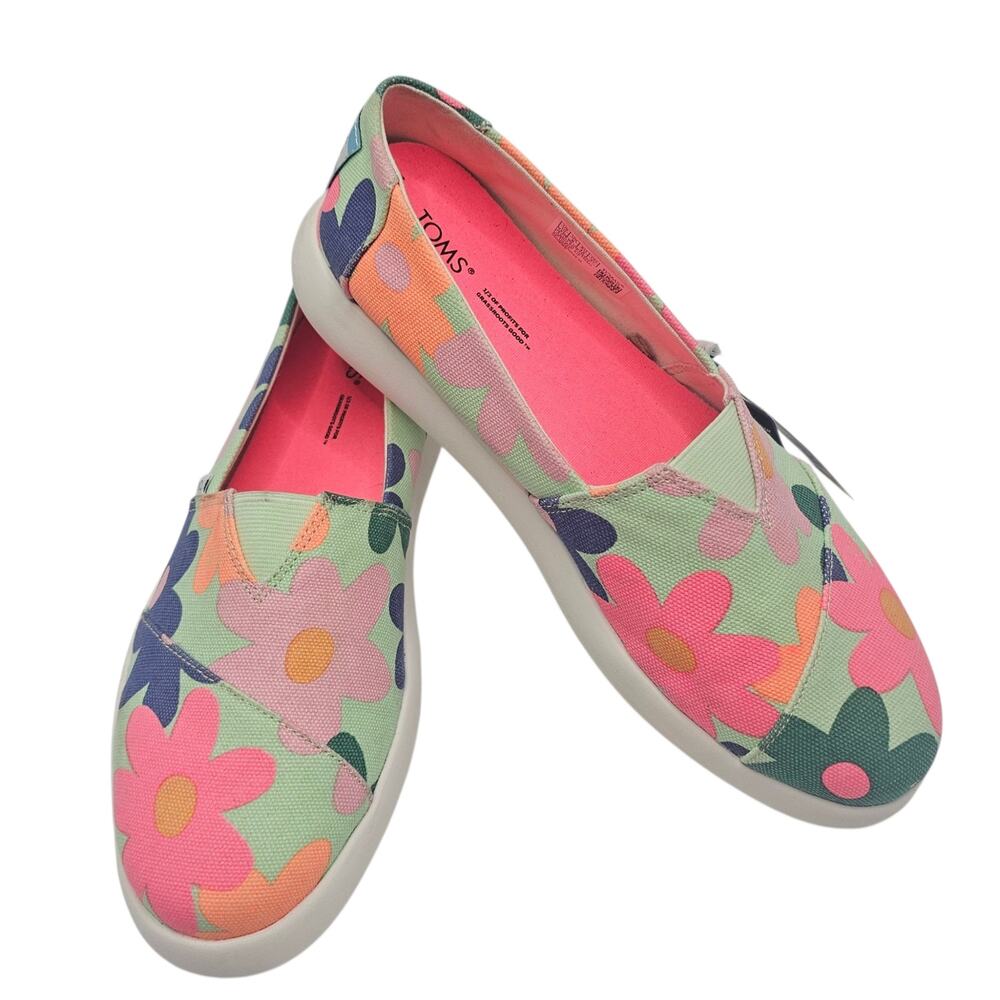 TOMS Women's Alpargata Mallow Patina Green Retro Floral Print NWT Size 10